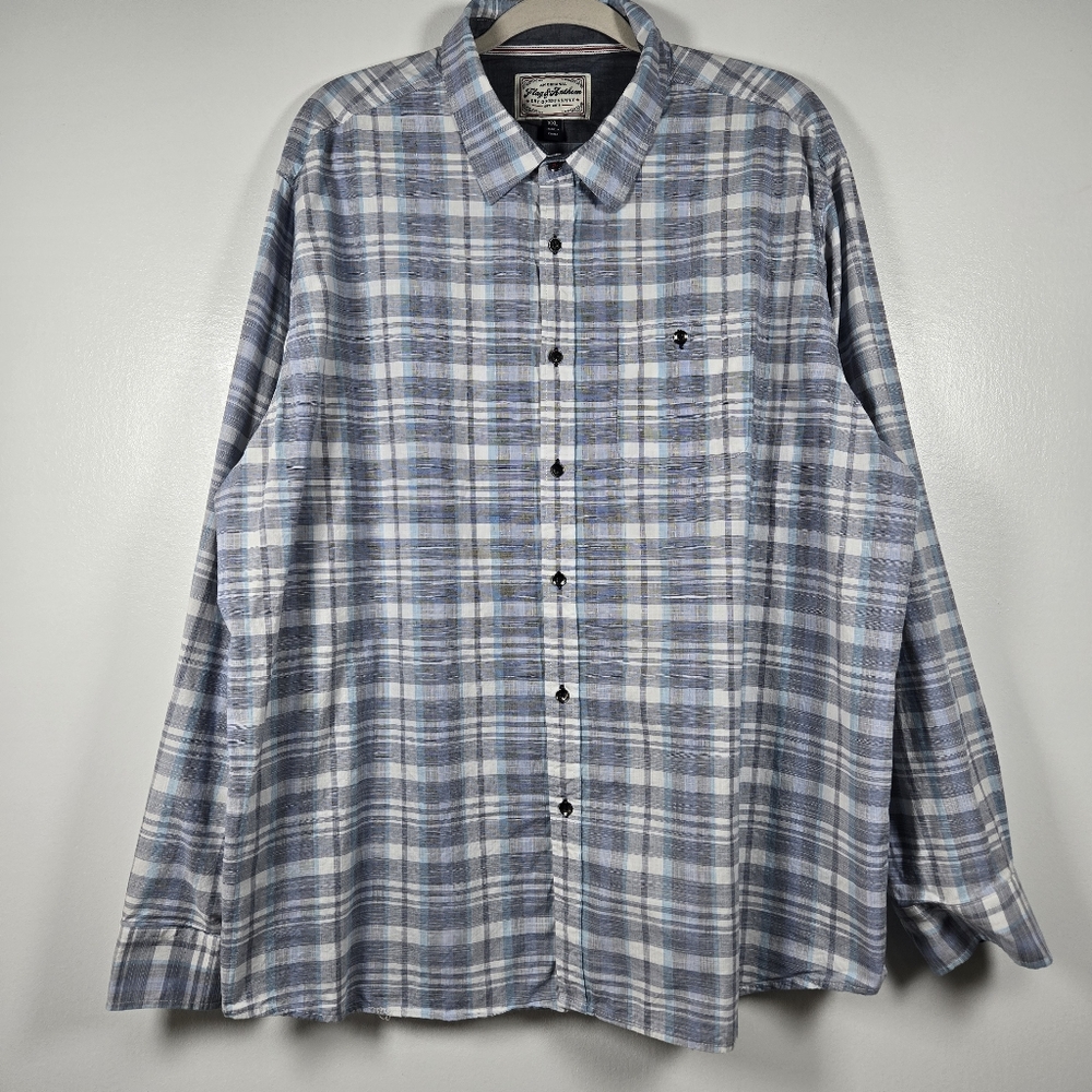 Flag & Anthem Cotton Blue White Plaid Long Sleeve Button Down Shirt Men Size XXL